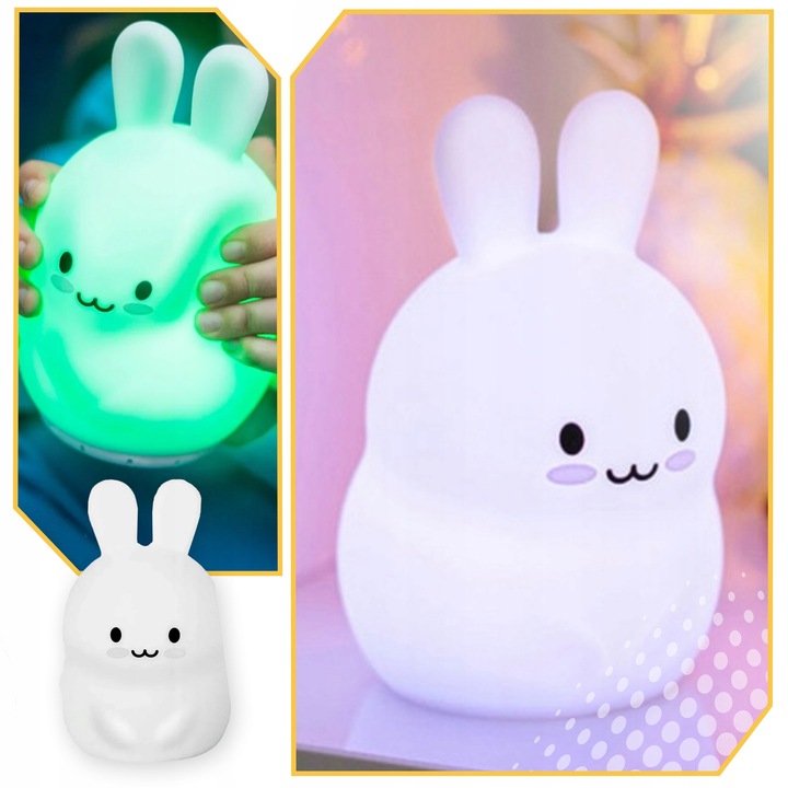 MIĘKKA Lampka Nocna KRÓLIK Dla Dzieci Kolorowa SILIKONOWA RGB LED + Pilot Kolor dominujący biały